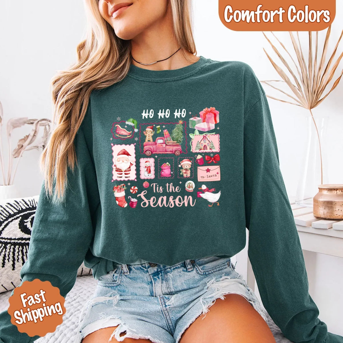 Comfort Colors Long Sleeve Ho Ho Ho Tis The Season Christmas Shirt