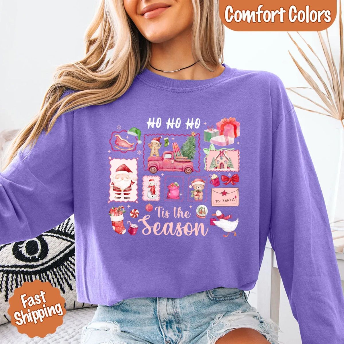 Comfort Colors Long Sleeve Ho Ho Ho Tis The Season Christmas Shirt