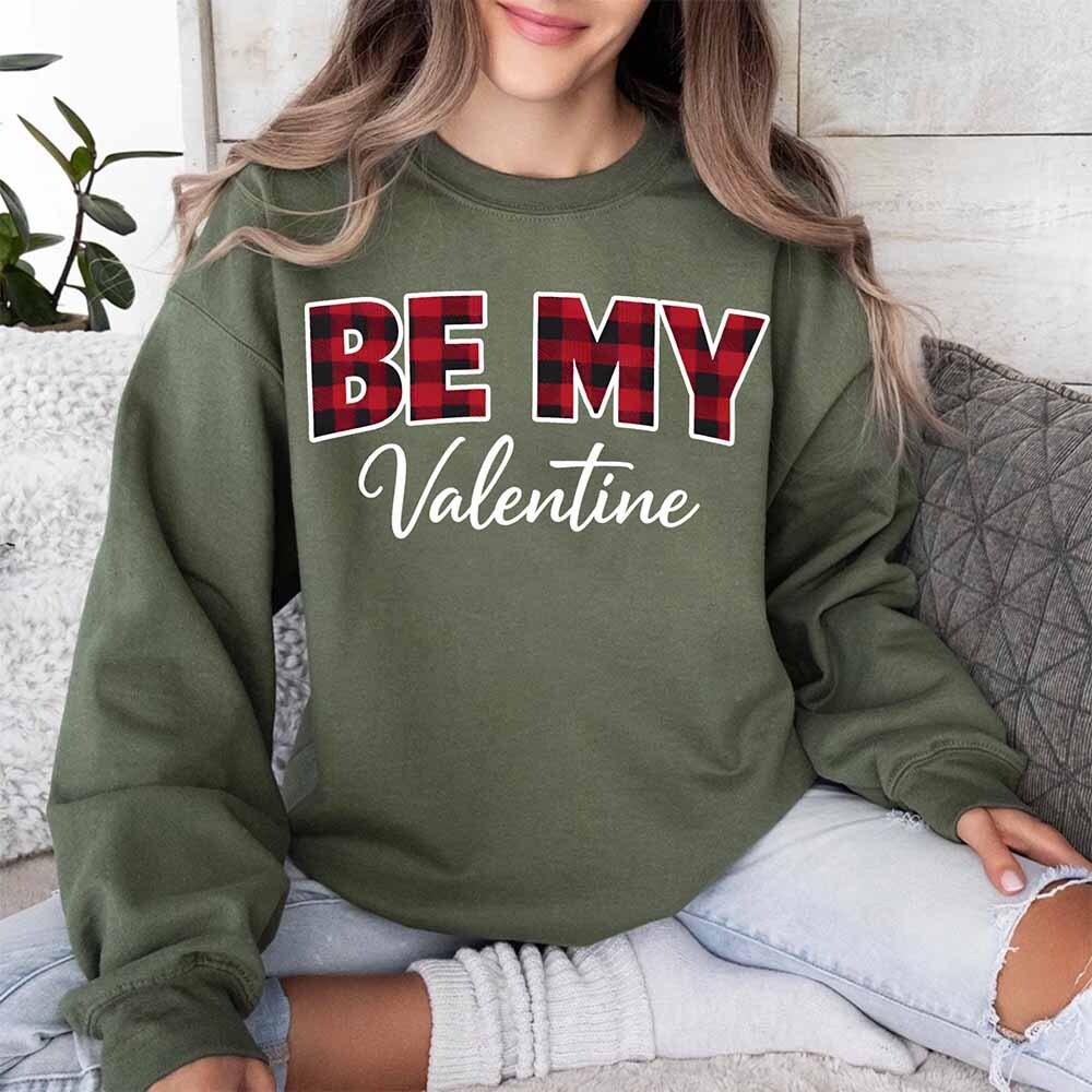 Be My Valentine Buffalo Plaid Crewneck - Valentines Day Sweatshirt