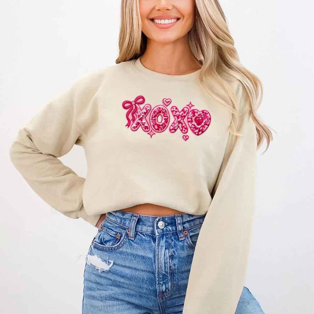 XOXO Sequins Valentine Sweatshirt – Faux Printed Sweater