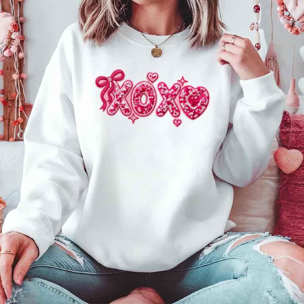 XOXO Sequins Valentine Sweatshirt – Faux Printed Sweater